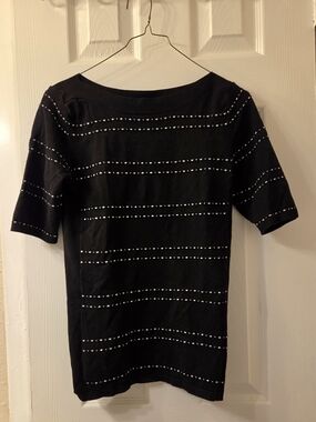 Hannah Black Top with White Dot Stripes